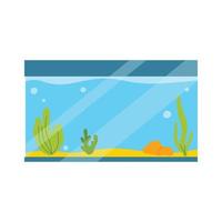 rechthoekig aquarium. aquarium met algen in vlak stijl. vector illustratie. leeg geïsoleerd aquarium in tekenfilm stijl.