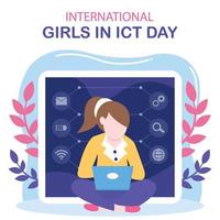 illustratie vector grafisch van een vrouw werken Aan een laptop, perfect voor Internationale dag, meisjes in ict dag, vieren, groet kaart, enz.