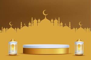 realistisch 3d Islamitisch viering met Islamitisch ornament en Product podium. vector 3d illustratie