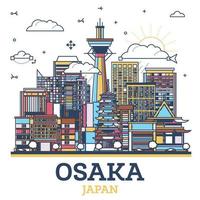 schets Osaka Japan stad horizon met modern gekleurde gebouwen geïsoleerd Aan wit. Osaka stadsgezicht met oriëntatiepunten. vector
