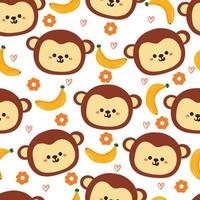 naadloos patroon tekenfilm aap, banaan en bloem. schattig dier behang illustratie voor geschenk inpakken papier vector