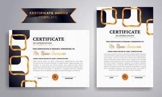 zwart en goud certificaat van waardering grens sjabloon. schoon modern certificaat met goud kenteken. vector illustratie