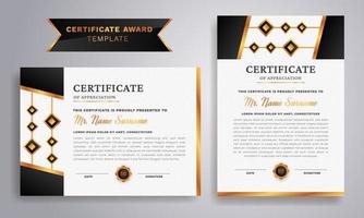 zwart en goud certificaat van waardering grens sjabloon. luxe insigne en modern lijn patroon. lay-out horizontaal in a4 maat. vector