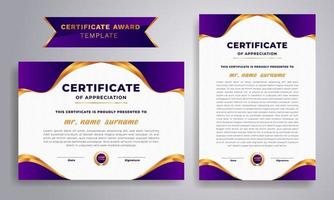 creatief Purper en goud certificaat ontwerp sjabloon. gemakkelijk elegant en luxueus in horizontaal a4 maat. vector