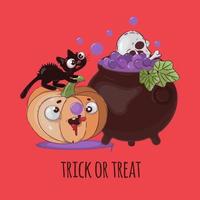 gek kat halloween pompoen tekenfilm vector illustratie reeks