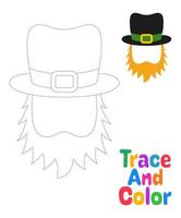 elf van Ierse folklore hoed met baard traceren werkblad voor kinderen vector