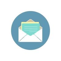 brief envelop met papier document vector illustratie. gesloten, Open met een bericht e-mail enveloppen. reeks postbus vector pictogrammen in vlak stijl. e-mail envelop icoon