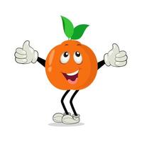 oranje. schattig fruit vector karakter reeks geïsoleerd Aan wit. gelukkig oranje karakter in tekenfilm stijl. vrolijk tekenfilm oranje karakter