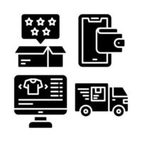 ecommerce pictogrammen set. beoordeling, smartphone, monitor, vrachtauto levering. perfect voor website mobiel app, app pictogrammen, presentatie, illustratie en ieder andere projecten vector