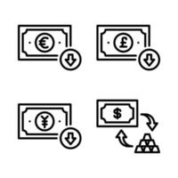 valuta pictogrammen set. euro, pond, yen kleiner worden, geld aandelenbeurs. perfect voor website mobiel app, app pictogrammen, presentatie, illustratie en ieder andere projecten vector