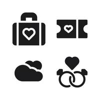 romance pictogrammen set. aktentas, ticket, wolk, ring. perfect voor website mobiel app, app pictogrammen, presentatie, illustratie en ieder andere projecten vector