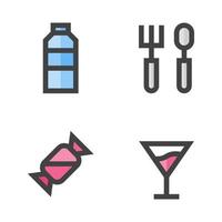 voedsel drinken pictogrammen set. drinken fles, vork lepel, snoep, cocktail. perfect voor website mobiel app, app pictogrammen, presentatie, illustratie en ieder andere projecten vector