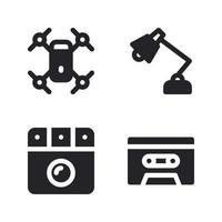 elektronica apparaat pictogrammen set. vliegend drone, lamp, het wassen machine, plakband recorder. perfect voor website mobiel app, app pictogrammen, presentatie, illustratie en ieder andere projecten vector