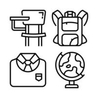 onderwijs pictogrammen set. school- bureau, rugzak, uniform, wereldbol. perfect voor website mobiel app, app pictogrammen, presentatie, illustratie en ieder andere projecten vector