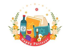 gelukkig Pascha illustratie met wijn, matzah en pesach Joods vakantie voor web banier of landen bladzijde in vlak tekenfilm hand- getrokken Sjablonen vector