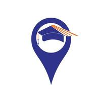 diploma uitreiking pet en GPS punt icoon logo. plaats icoon voor Universiteit. vector logo of icoon ontwerp element voor bedrijven.