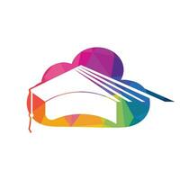online onderwijs logo idee. diploma uitreiking pet en wolk icoon ontwerp. e-learning concept sjabloon. vector