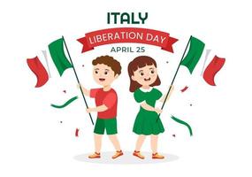 Italië bevrijding dag illustratie met kinderen, vakantie vieren Aan april 25 en Golf vlag Italiaans in vlak tekenfilm hand- getrokken voor landen bladzijde Sjablonen vector