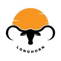 Texas langhoorn, land western stier vee wijnoogst retro logo vector