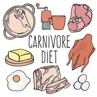 carnivoor menu biologisch gezond eetpatroon vector illustratie reeks