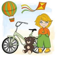 fiets jongen kinderen spel tekenfilm vector illustratie reeks