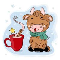 schattig tekenfilm stier met kop van chocola dier vector reeks