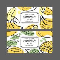 banaan mango etiketten ontwerp schetsen vector illustratie reeks