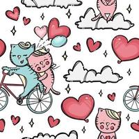 kat Aan een fiets Valentijn dag naadloos patroon vector illustratie