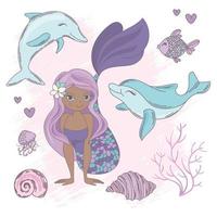 dolfijn kus meermin zee dieren vector illustratie reeks