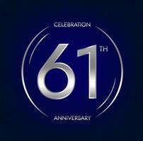 61e verjaardag. eenenzestig jaren verjaardag viering banier in zilver kleur. circulaire logo met elegant aantal ontwerp. vector