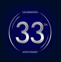 33e verjaardag. drieëndertig jaren verjaardag viering banier in zilver kleur. circulaire logo met elegant aantal ontwerp. vector