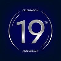 19e verjaardag. negentien jaren verjaardag viering banier in zilver kleur. circulaire logo met elegant aantal ontwerp. vector