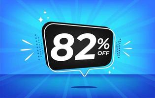 82 procent uit. blauw banier met tweeëntachtig procent korting Aan een zwart ballon voor mega groot verkoop. vector