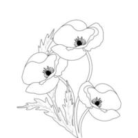 bloem kleur bladzijde en boek papaver bloem lijn kunst hand- getrokken illustratie vector