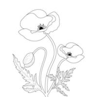 bloem kleur bladzijde en boek papaver bloem lijn kunst hand- getrokken illustratie vector