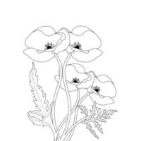 bloem kleur bladzijde en boek papaver bloem lijn kunst hand- getrokken illustratie vector