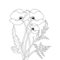 bloem kleur bladzijde en boek papaver bloem lijn kunst hand- getrokken illustratie vector