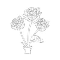 roos bloem kleur bladzijde en boek hand- getrokken lijn kunst illustratie mooi bloem zwart en wit tekening vector