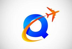 eerste q alfabet met een swoosh en vliegtuig logo ontwerp. geschikt voor reizen bedrijven of bedrijf vector