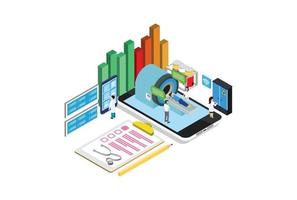 modern isometrische resultaten van geduldig hersenen scannen Aan de toezicht houden op schermen in voorkant van mri machine met mensen aan het liegen omlaag, geschikt voor diagrammen, infografieken, spel Bedrijfsmiddel, en andere grafisch verwant Bedrijfsmiddel vector