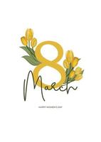 ansichtkaart voor maart 8 met geel waterverf tulpen. Gefeliciteerd Aan vrouwen dag. vector sjabloon