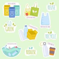 nul verspilling en recycle concept stickers verzameling. vector