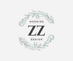 zz initialen brief bruiloft monogram logos verzameling, hand- getrokken modern minimalistisch en bloemen Sjablonen voor uitnodiging kaarten, opslaan de datum, elegant identiteit voor restaurant, boetiek, cafe in vector