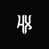 hx monogram brief logo lint met schild stijl geïsoleerd op zwarte achtergrond vector