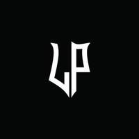 lp monogram brief logo lint met schild stijl geïsoleerd op zwarte achtergrond vector