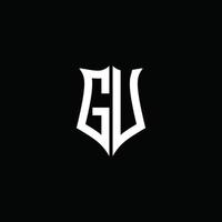 gu monogram brief logo lint met schild stijl geïsoleerd op zwarte achtergrond vector