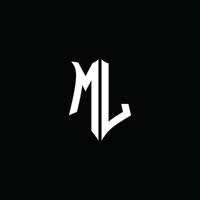 ml monogram brief logo lint met schild stijl geïsoleerd Aan zwart achtergrond vector