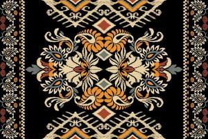 ikat bloemen paisley borduurwerk Aan zwart achtergrond.geometrisch etnisch oosters patroon traditioneel.azteken stijl abstract vector illustratie.ontwerp voor textuur,stof,kleding,verpakking,decoratie,tapijt.