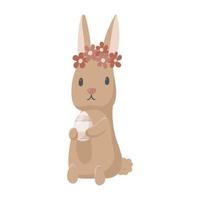 vector schattig Pasen konijn met ei en bloem lauwerkrans.