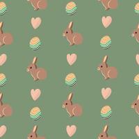 schattig naadloos Pasen patroon met Pasen konijn, Pasen eieren en hart. vector